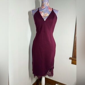 Astr Burgundy Asymmetrical Lace Dress